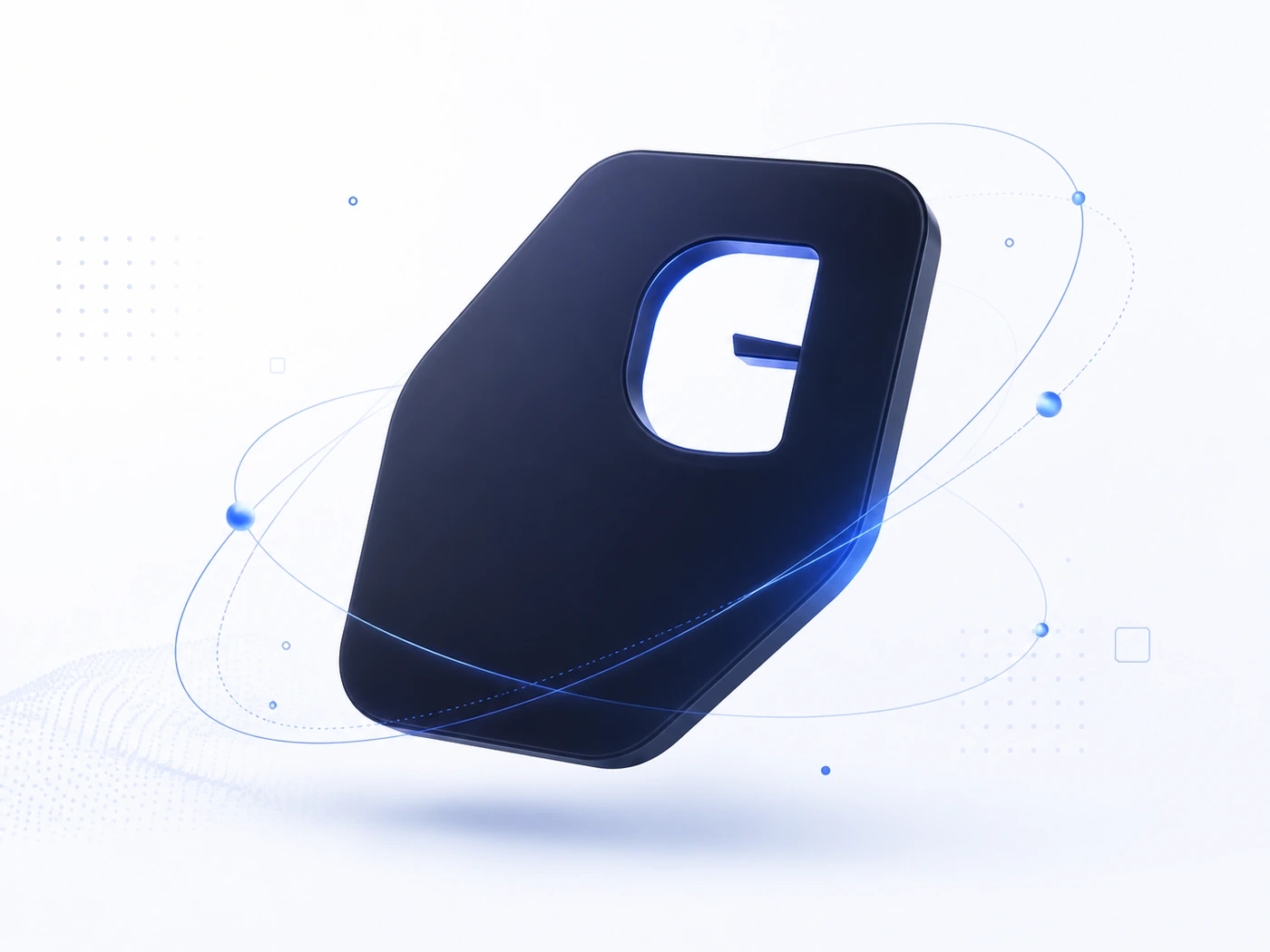 Three-dimensional CaizWork icon with blue orbital lines